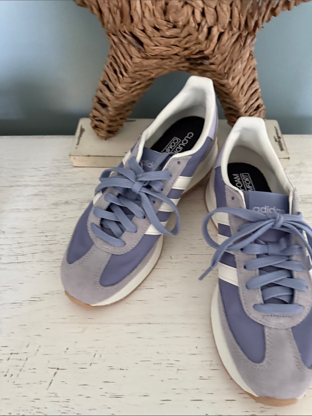 adidas Women's Lavender and White Retro Runner Sneakers